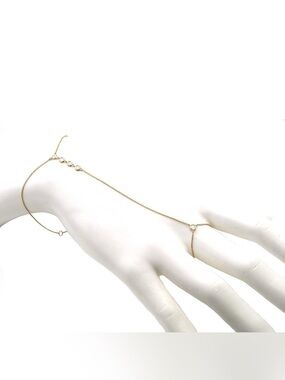 14K Real Solid Yellow Gold Round Natural Diamond Bezel Hand Chain 0.20ctw